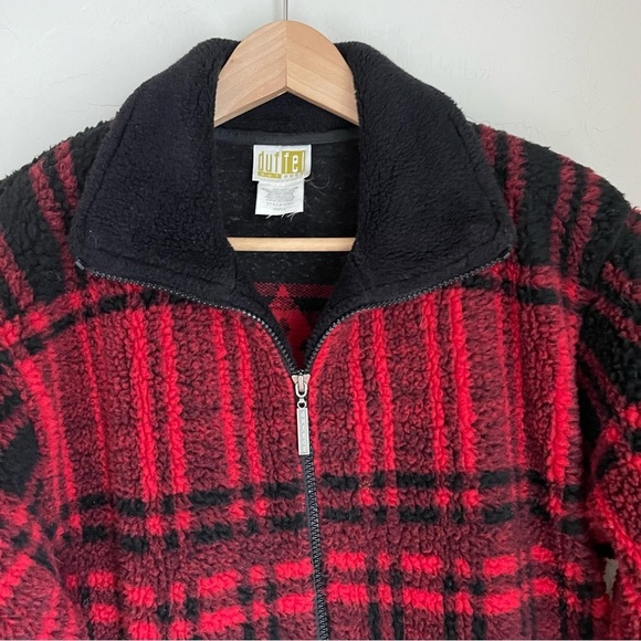Vintage Duffel Outdoor Oversize Red Fleece Jacket with Snowflake Print Jacket - Picture 8 of 11